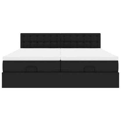 Struttura Letto Pouf con Materassi Nero 200x200 cm Similpelle | homemem39