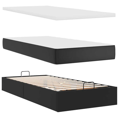 Struttura Letto Pouf con Materassi Nero 200x200 cm Similpelle