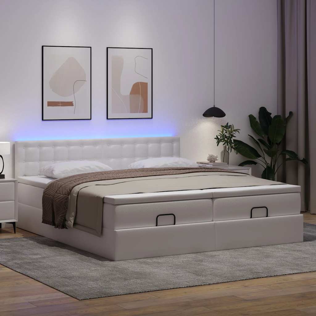 Struttura Letto Pouf con Materassi Bianco 200x200 cm Similpelle | homemem39
