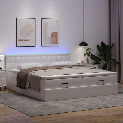 Struttura Letto Pouf con Materassi Bianco 200x200 cm Similpelle | homemem39