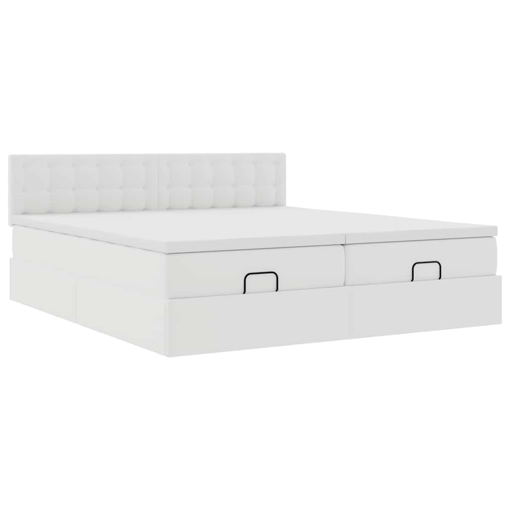 Struttura Letto Pouf con Materassi Bianco 200x200 cm Similpelle | homemem39