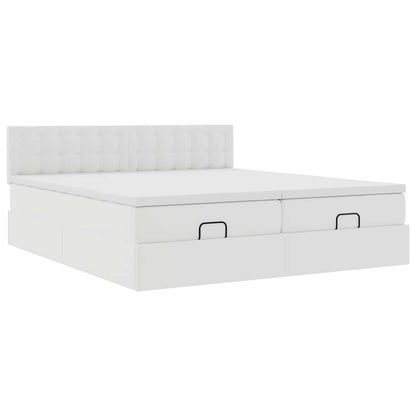 Struttura Letto Pouf con Materassi Bianco 200x200 cm Similpelle