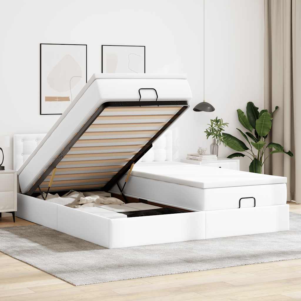Struttura Letto Pouf con Materassi Bianco 200x200 cm Similpelle | homemem39