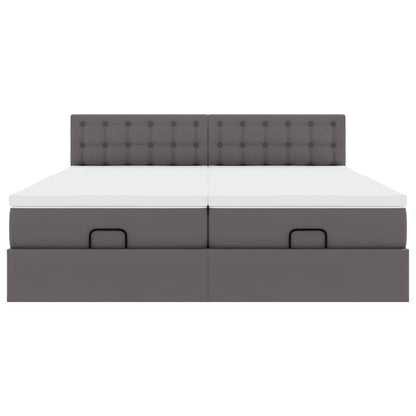 Struttura Letto Pouf con Materassi Grigio 200x200 cm Similpelle