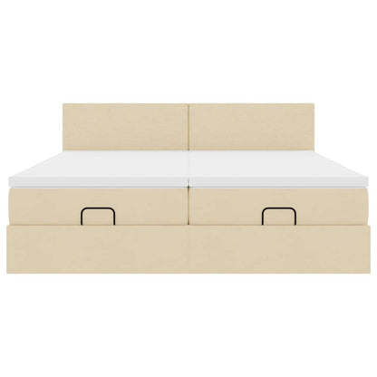 Struttura Letto Pouf con Materassi Crema 160x200 cm in Tessuto