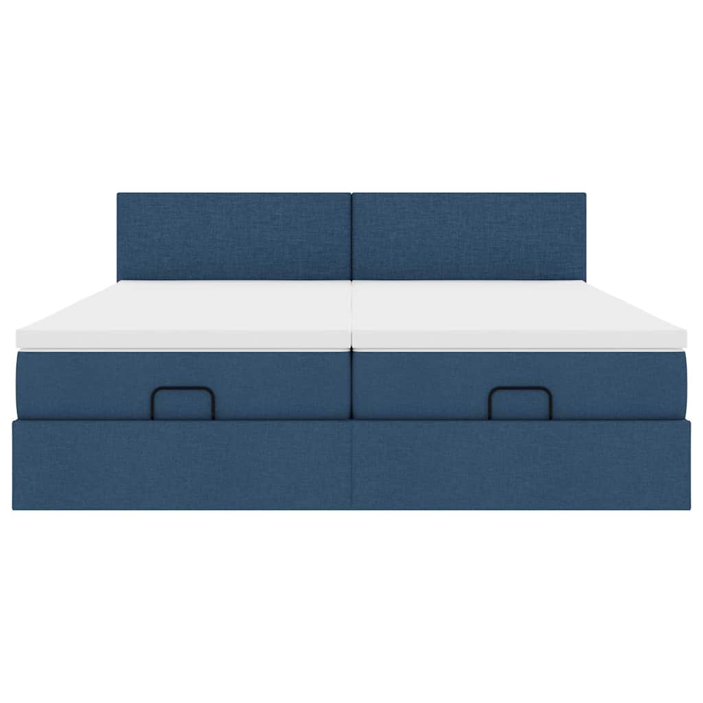 Struttura Letto Pouf con Materassi Blu 160x200 cm in Tessuto