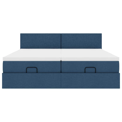 Struttura Letto Pouf con Materassi Blu 160x200 cm in Tessuto