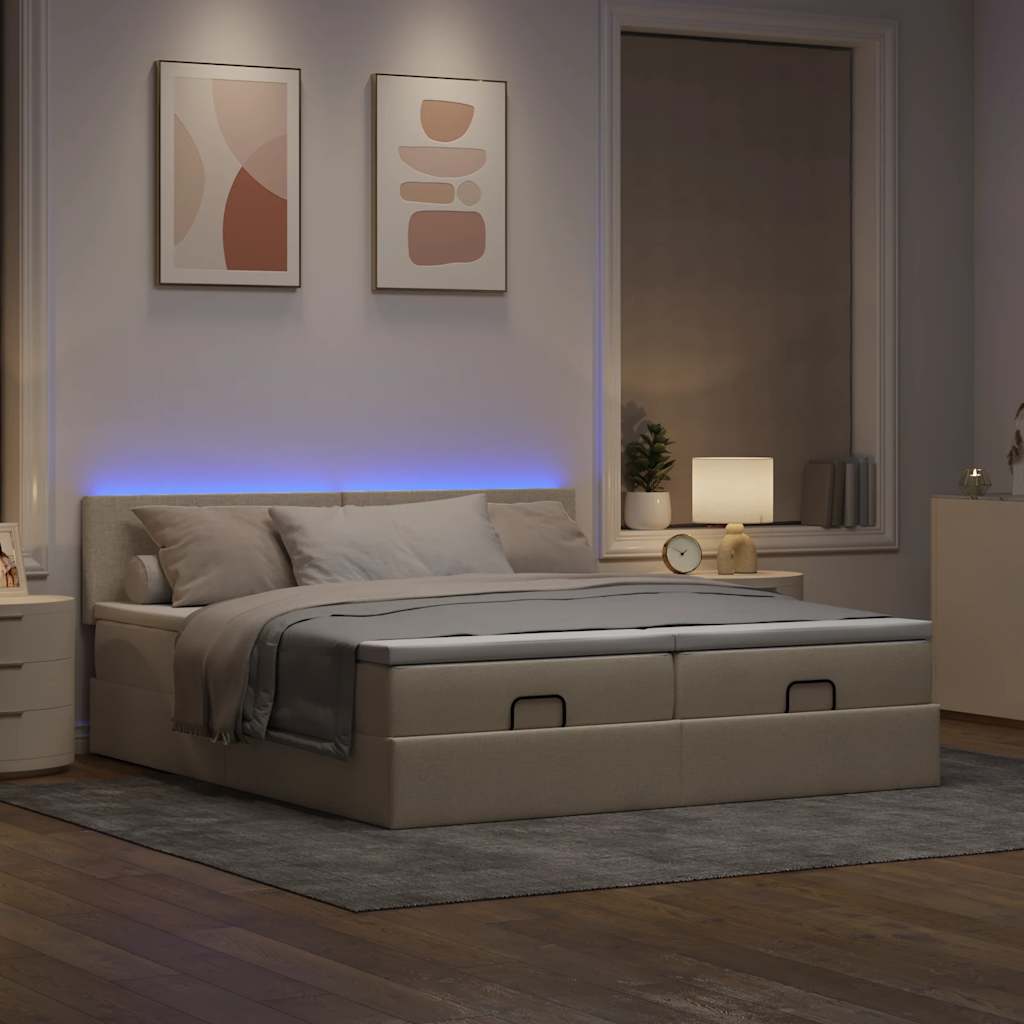 Struttura Letto Pouf con Materassi Crema 180x200 cm in Tessuto | homemem39