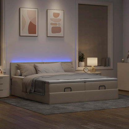 Struttura Letto Pouf con Materassi Crema 180x200 cm in Tessuto | homemem39