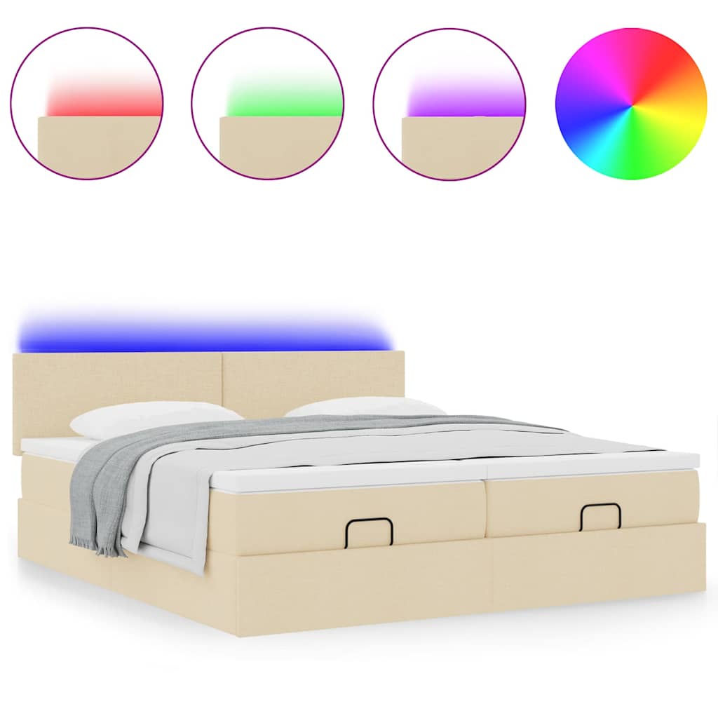 Struttura Letto Pouf con Materassi Crema 180x200 cm in Tessuto | homemem39