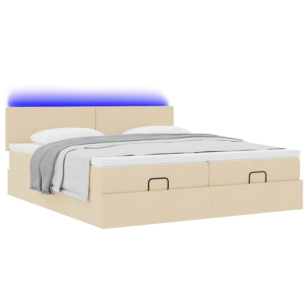 Struttura Letto Pouf con Materassi Crema 180x200 cm in Tessuto | homemem39