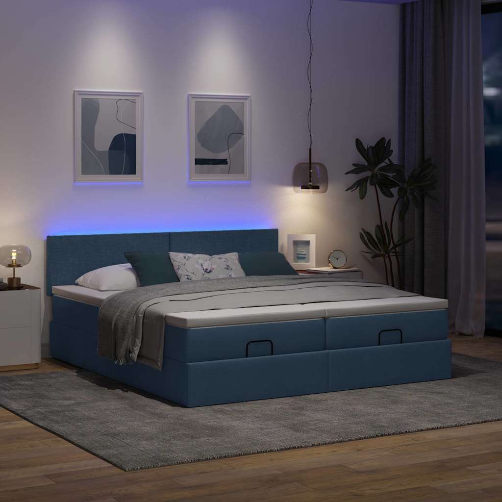 Struttura Letto Pouf con Materassi Blu 180x200cm in Tessuto | homemem39