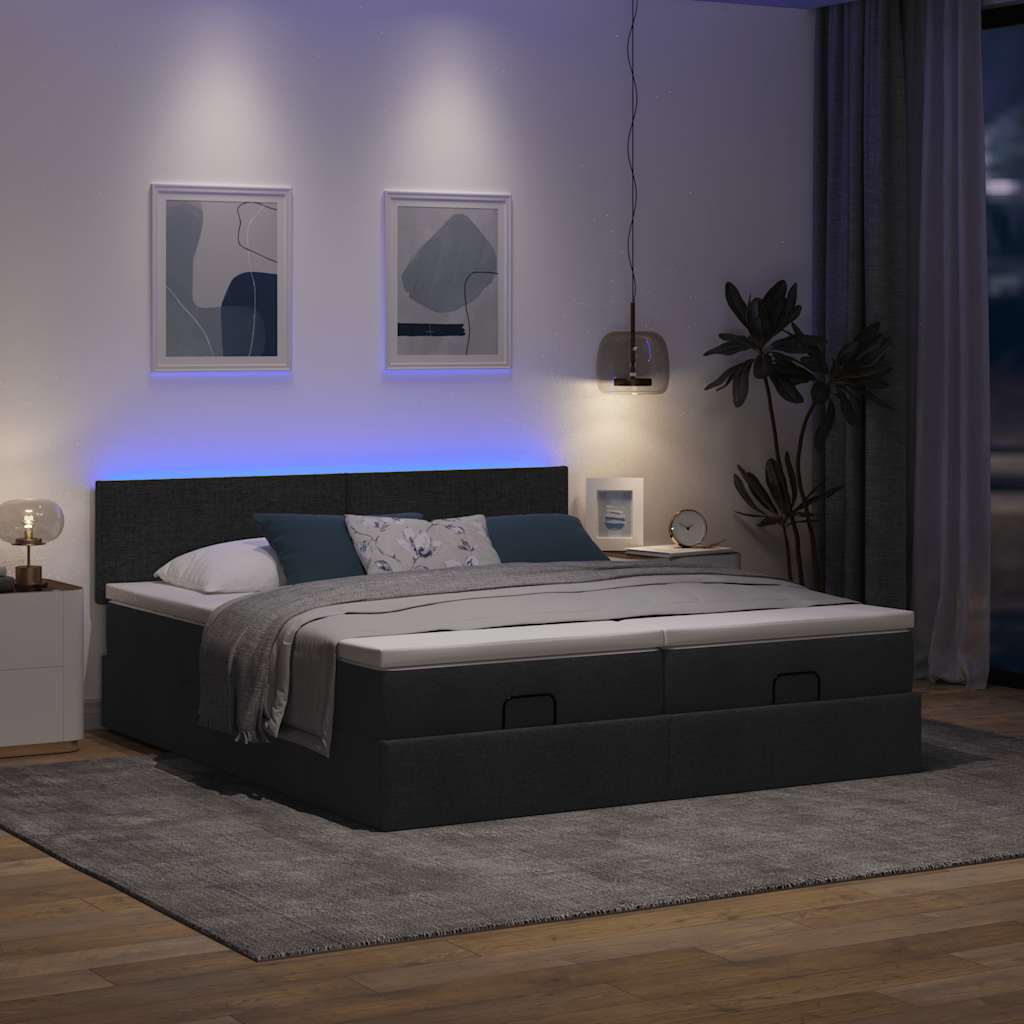 Struttura Letto Pouf con Materassi Nero 200x200 cm in Tessuto | homemem39