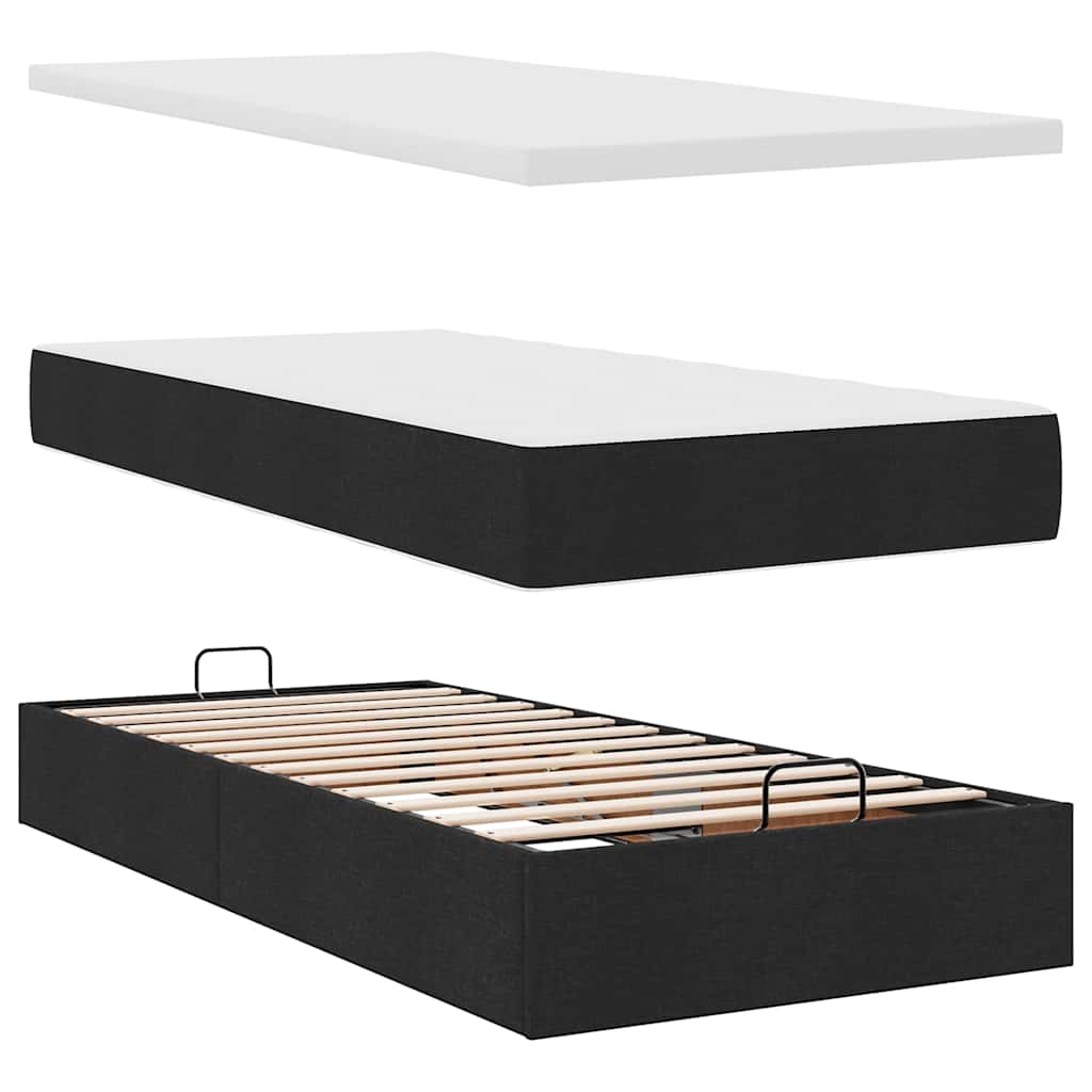 Struttura Letto Pouf con Materassi Nero 200x200 cm in Tessuto | homemem39