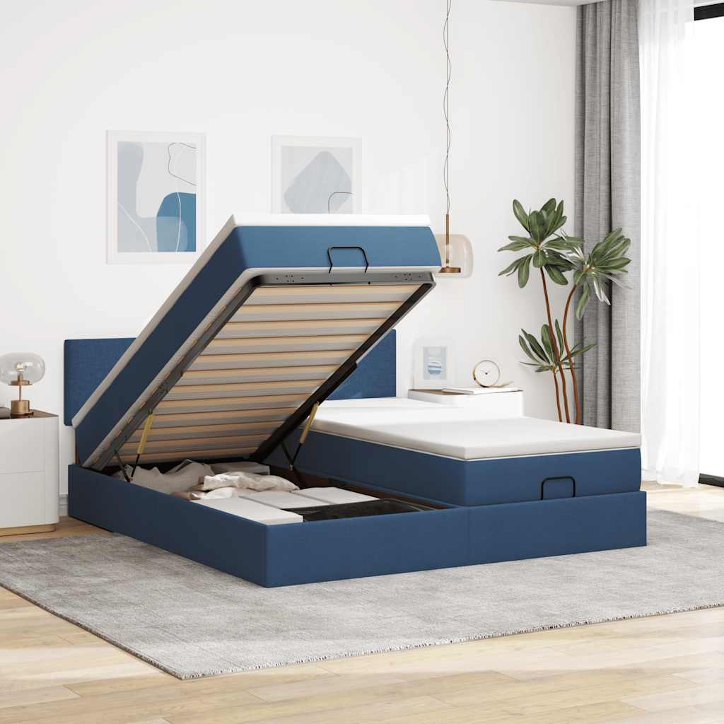 Struttura Letto Pouf con Materassi Blu 200x200 cm in Tessuto | homemem39