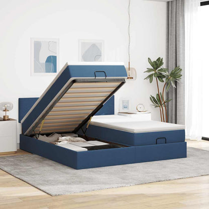 Struttura Letto Pouf con Materassi Blu 200x200 cm in Tessuto | homemem39