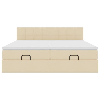 Struttura Letto Pouf con Materassi Crema 160x200 cm in Tessuto