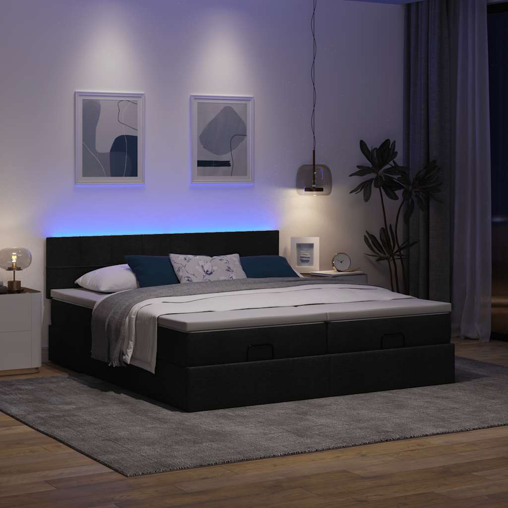 Struttura Letto Pouf con Materassi Nero 180x200 cm in Tessuto | homemem39