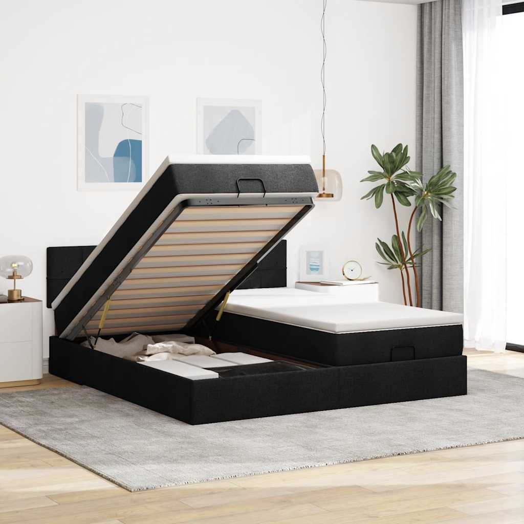 Struttura Letto Pouf con Materassi Nero 180x200 cm in Tessuto | homemem39