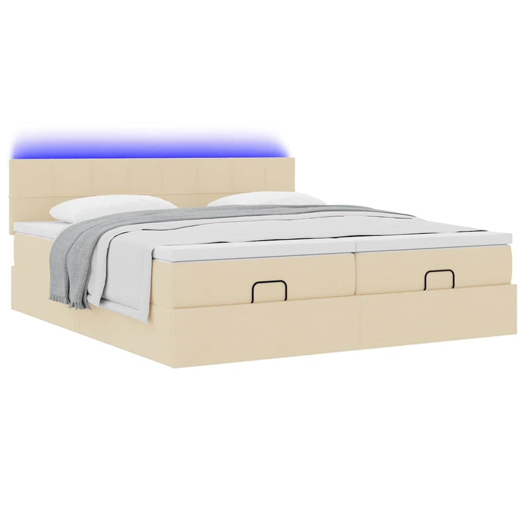 Struttura Letto Pouf con Materassi Crema 180x200 cm in Tessuto | homemem39
