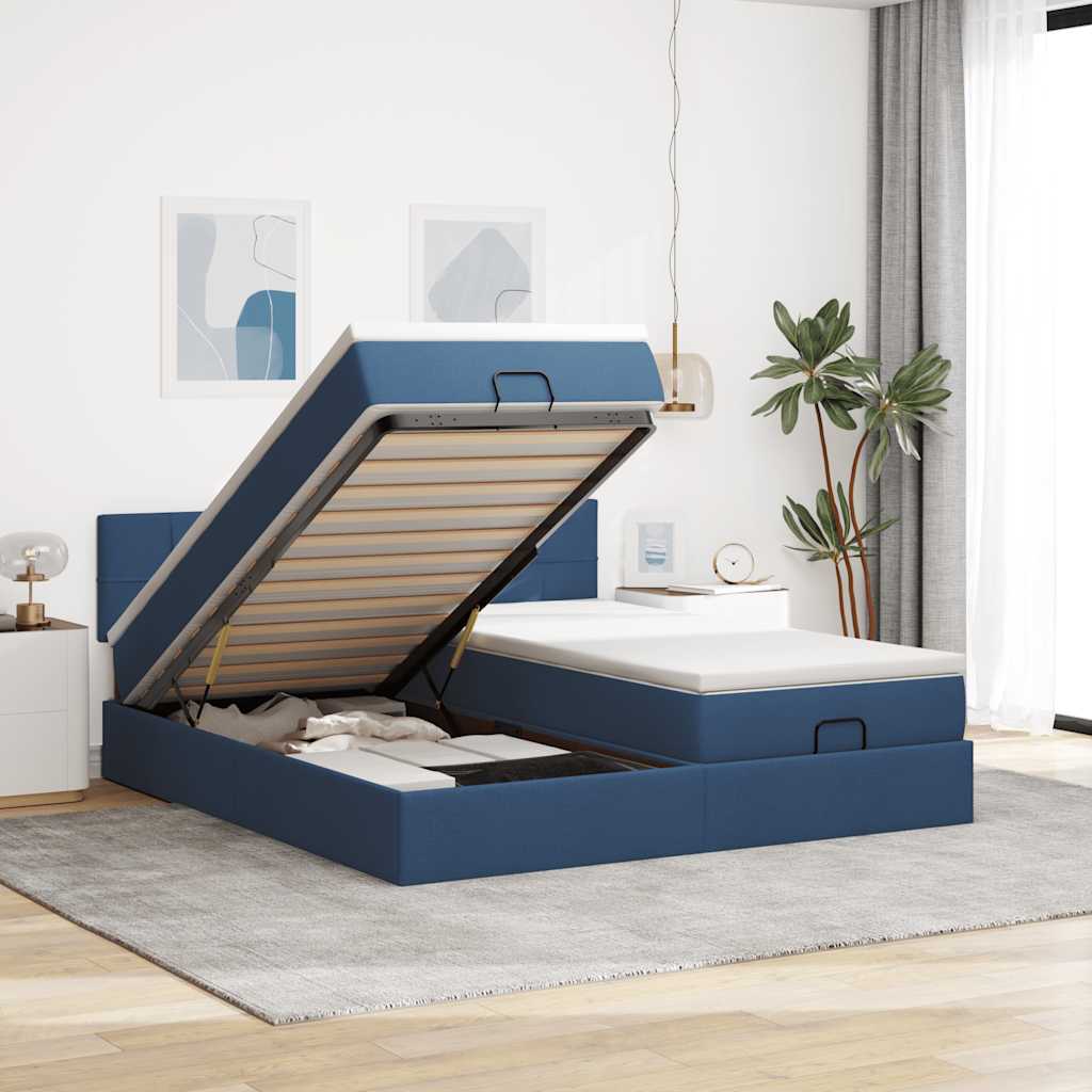 Struttura Letto Pouf con Materassi Blu 180x200cm in Tessuto | homemem39
