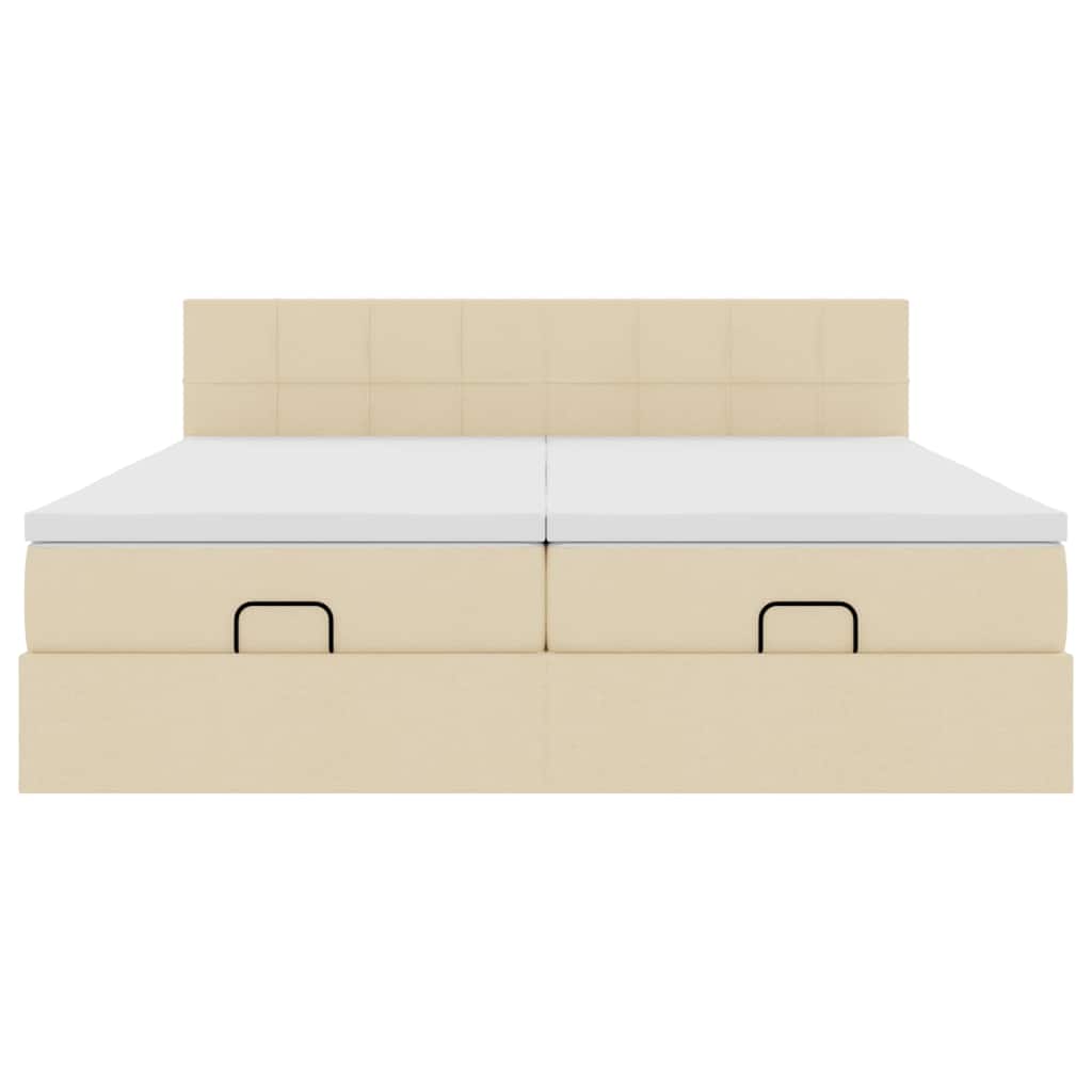 Struttura Letto Pouf con Materassi Crema 200x200 cm in Tessuto