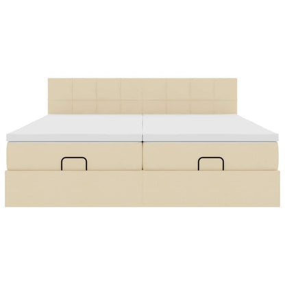 Struttura Letto Pouf con Materassi Crema 200x200 cm in Tessuto