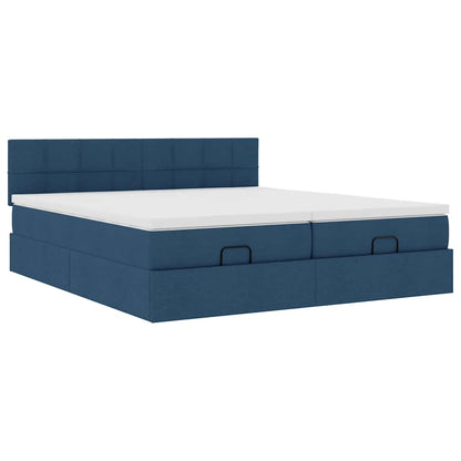 Struttura Letto Pouf con Materassi Blu 200x200 cm in Tessuto | homemem39