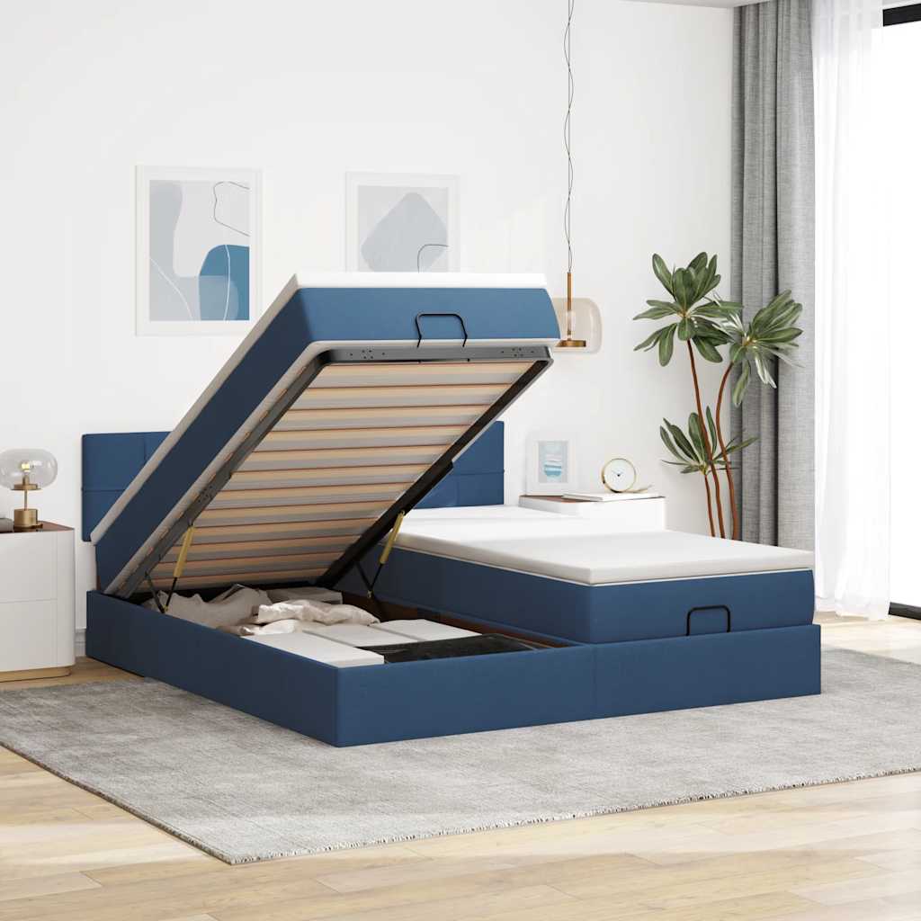 Struttura Letto Pouf con Materassi Blu 200x200 cm in Tessuto | homemem39