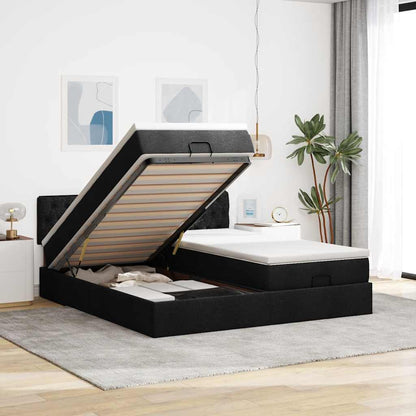 Struttura Letto Pouf con Materassi Nero 160x200 cm in Tessuto | homemem39