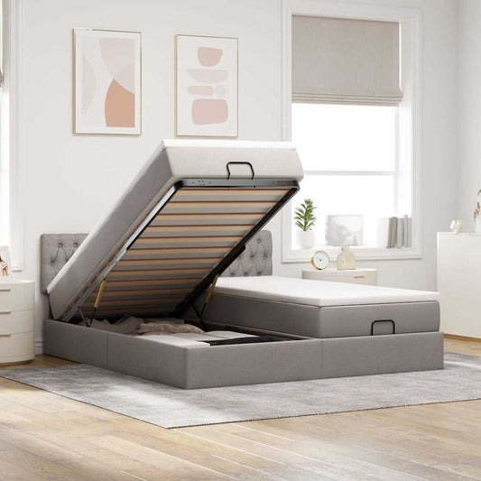 Struttura Letto Pouf con Materassi Tortora 160x200cm in Tessuto