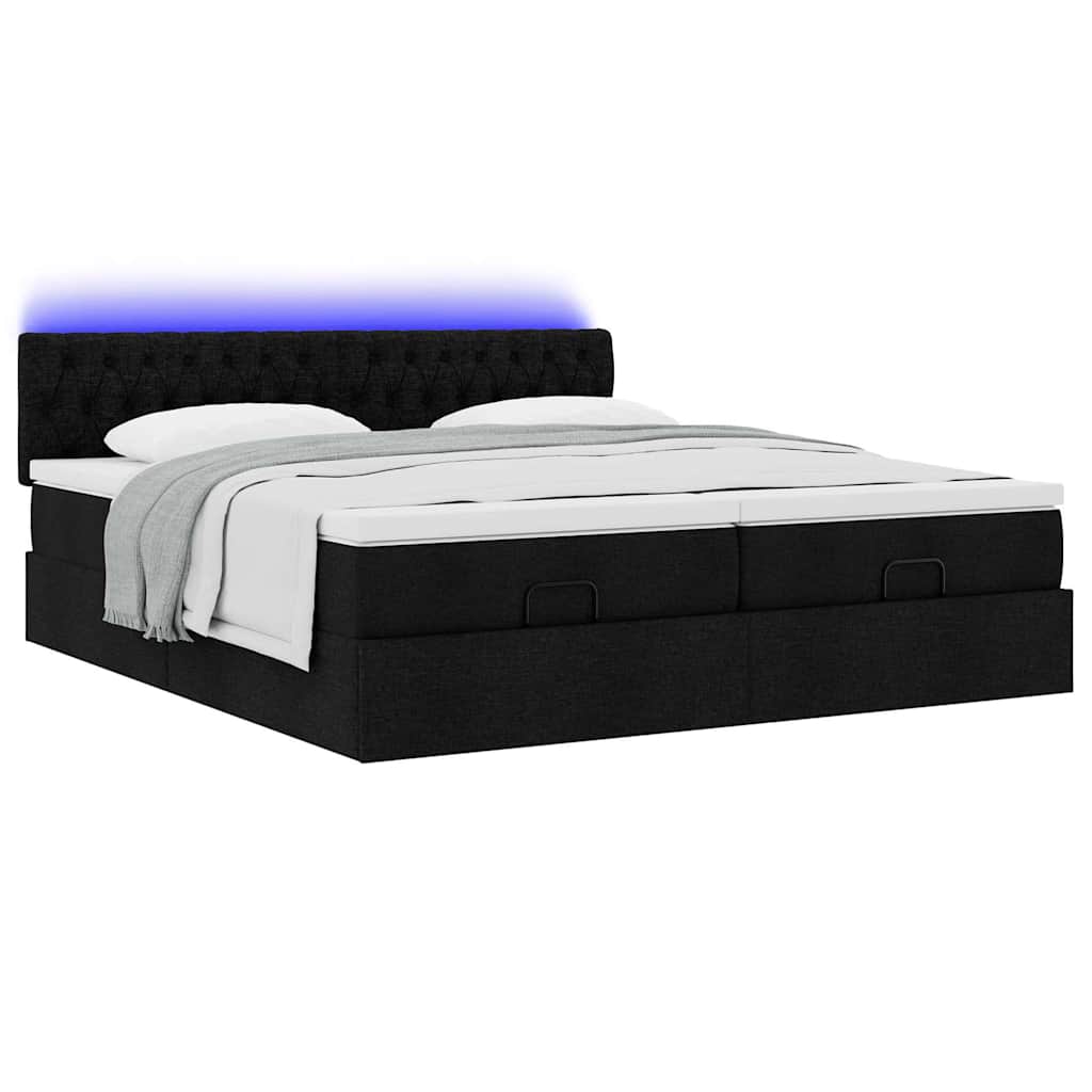 Struttura Letto Pouf con Materassi Nero 200x200 cm in Tessuto | homemem39