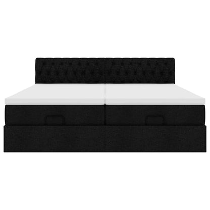 Struttura Letto Pouf con Materassi Nero 200x200 cm in Tessuto | homemem39