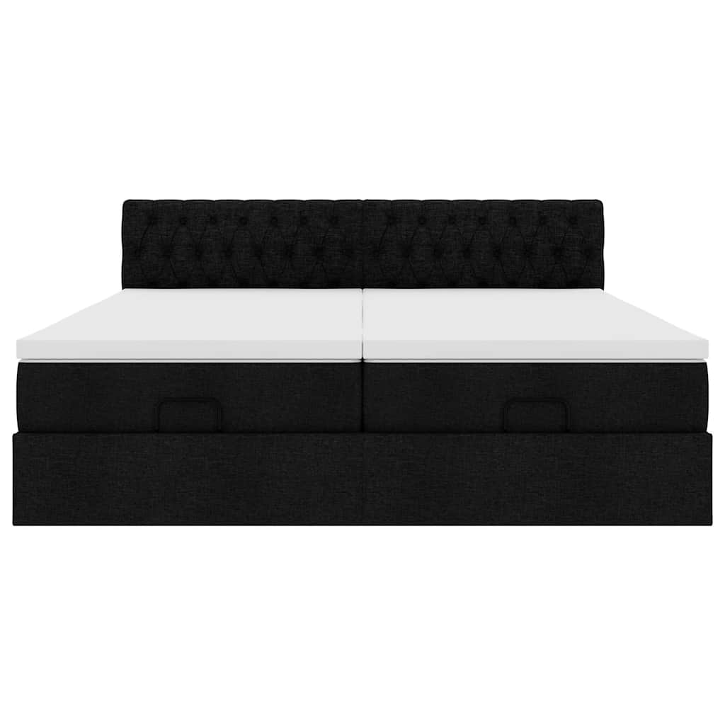 Struttura Letto Pouf con Materassi Nero 200x200 cm in Tessuto
