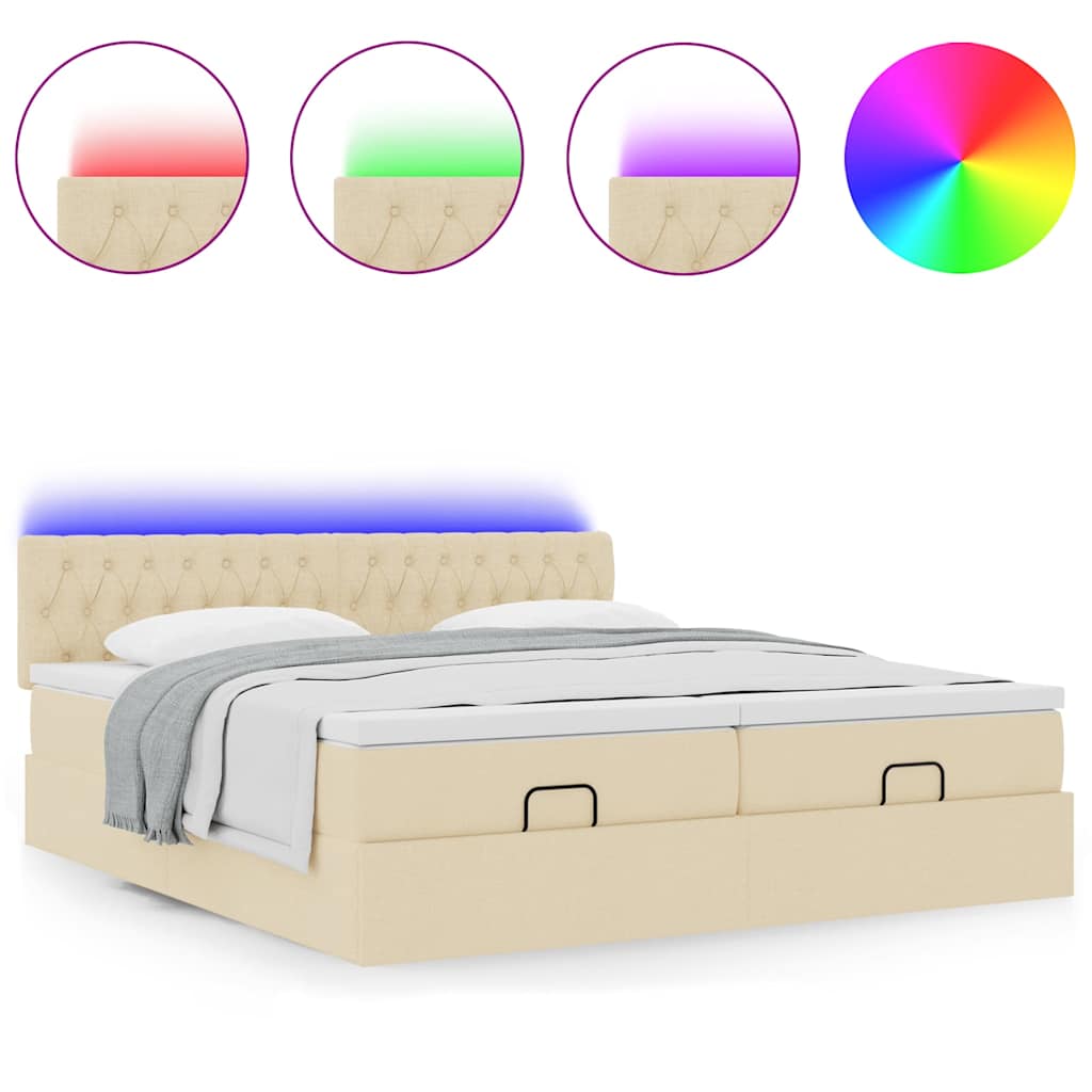 Struttura Letto Pouf con Materassi Crema 200x200 cm in Tessuto