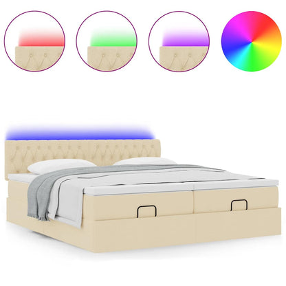 Struttura Letto Pouf con Materassi Crema 200x200 cm in Tessuto