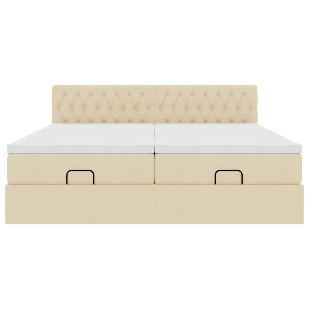 Struttura Letto Pouf con Materassi Crema 200x200 cm in Tessuto