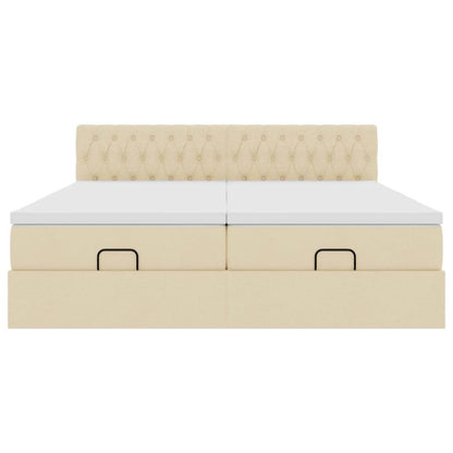 Struttura Letto Pouf con Materassi Crema 200x200 cm in Tessuto