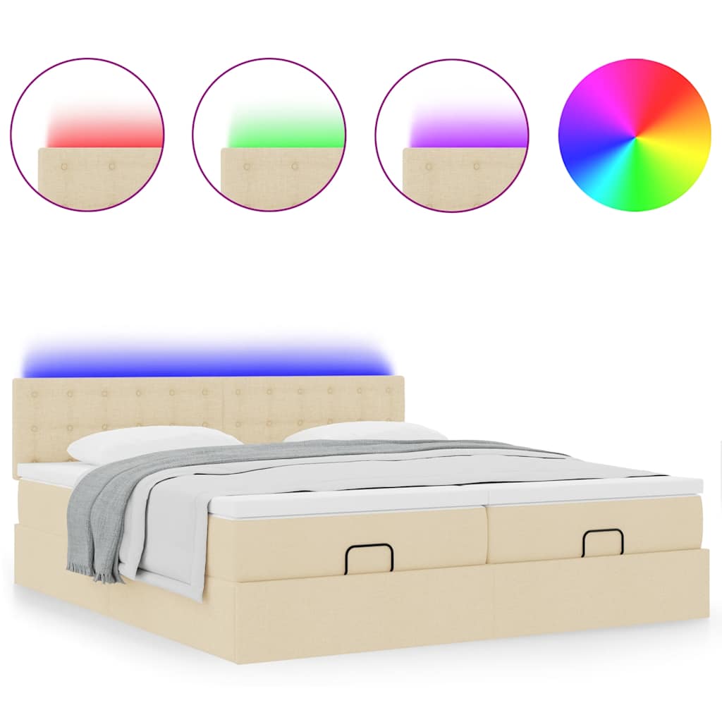 Struttura Letto Pouf con Materassi Crema 160x200 cm in Tessuto