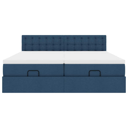 Struttura Letto Pouf con Materassi Blu 160x200 cm in Tessuto