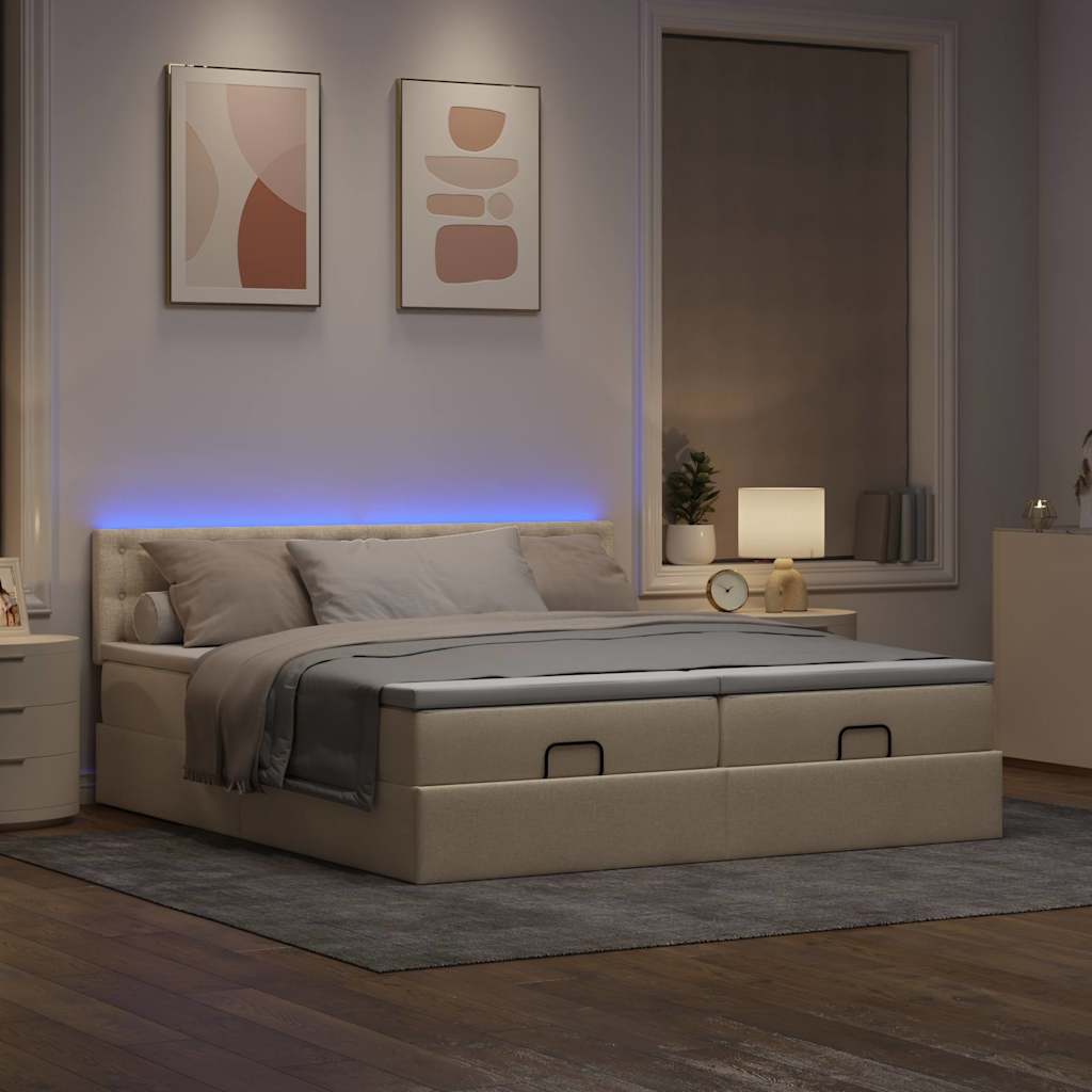 Struttura Letto Pouf con Materassi Crema 180x200 cm in Tessuto | homemem39