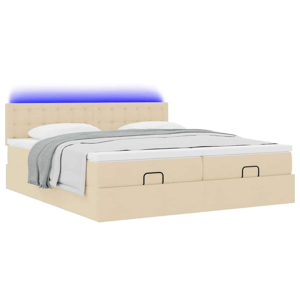 Struttura Letto Pouf con Materassi Crema 180x200 cm in Tessuto | homemem39