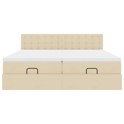 Struttura Letto Pouf con Materassi Crema 180x200 cm in Tessuto | homemem39