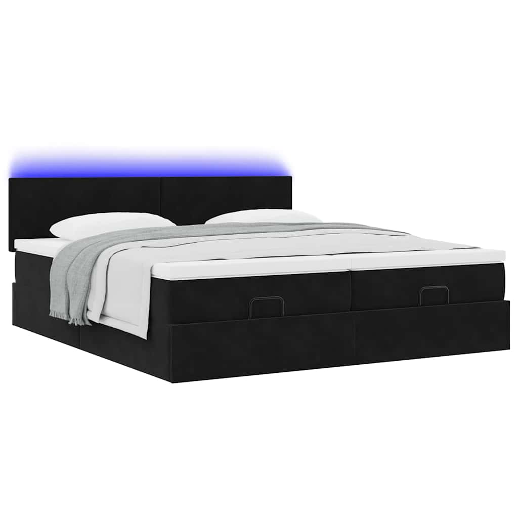Struttura Letto Pouf con Materassi Nero 160x200 cm in Velluto | homemem39