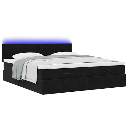 Struttura Letto Pouf con Materassi Nero 160x200 cm in Velluto | homemem39