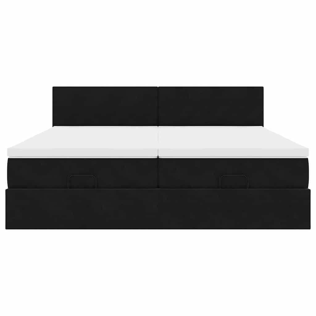 Struttura Letto Pouf con Materassi Nero 160x200 cm in Velluto | homemem39