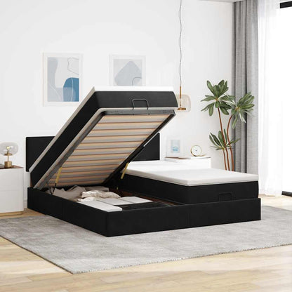 Struttura Letto Pouf con Materassi Nero 160x200 cm in Velluto | homemem39