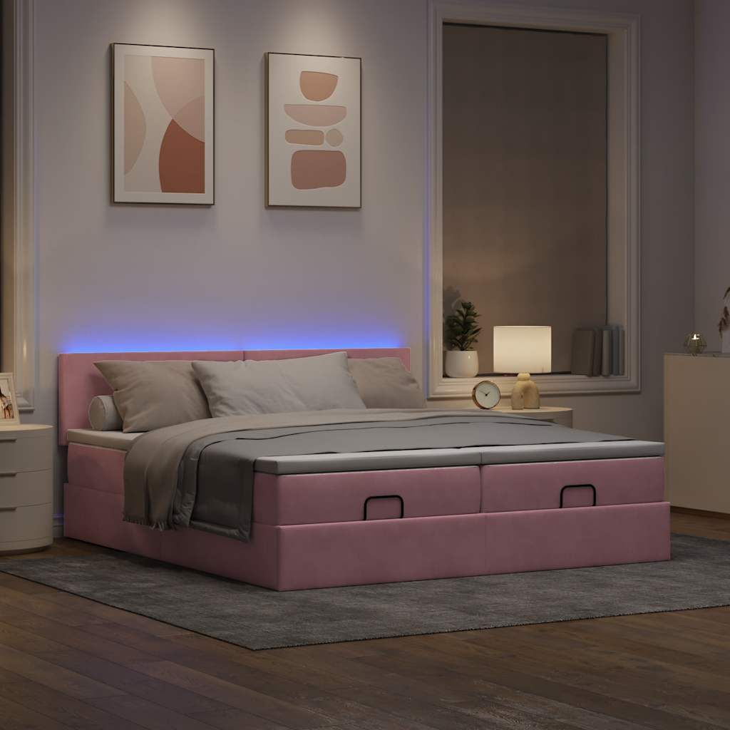 Struttura Letto Pouf con Materassi Rosa 160x200 cm Velluto | homemem39