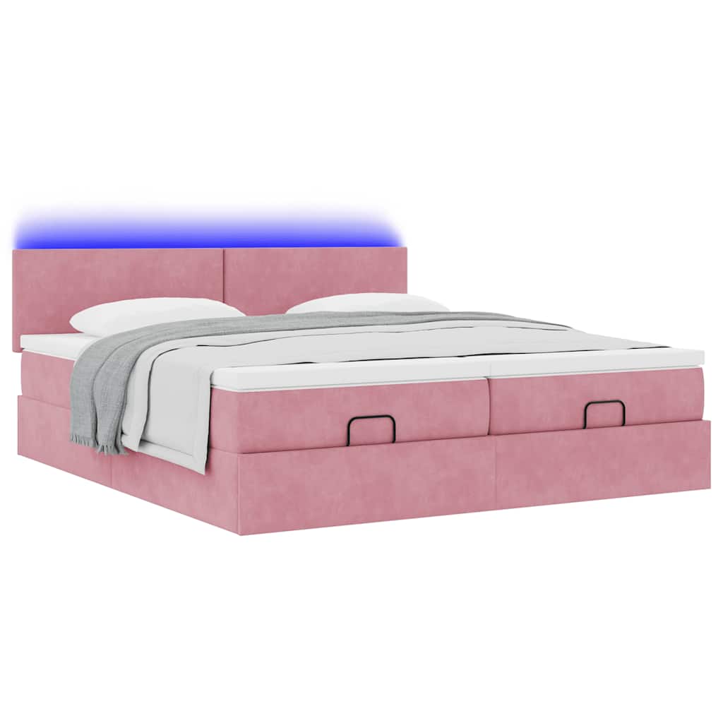 Struttura Letto Pouf con Materassi Rosa 160x200 cm Velluto | homemem39