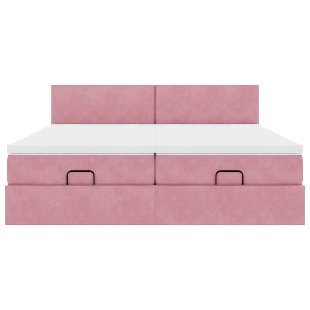 Struttura Letto Pouf con Materassi Rosa 160x200 cm Velluto | homemem39